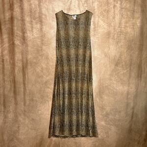 J.B.S. Ltd Vintage 90s Abstract Animal Print Maxi Shift Dress Ribbed Sleeveless